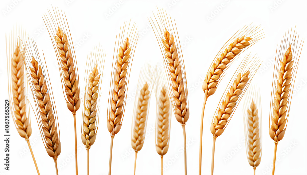 Aufkleber Wheat ears are isolated on a white background with a clear clipping path and captured in full depth of field using generative AI._00001_