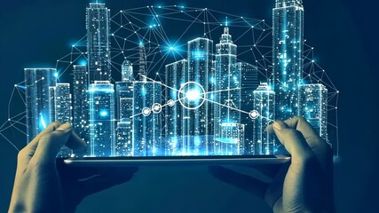 Exploring futuristic city concepts using augmented reality technology in a digital landscape - Powered by Adobe