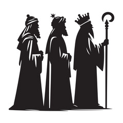 Three Wise Men silhouette vector art black color design and solid white background 