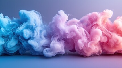 Fototapeta premium Dreamy smoke swirls in soft lavender and baby blue, cotton candy texture, modern pastel aesthetic, ethereal movement, light airy composition, perfect for content overlay, gentle gradient flow