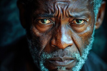 Expressive portrait of a man with intense gaze and deep emotions