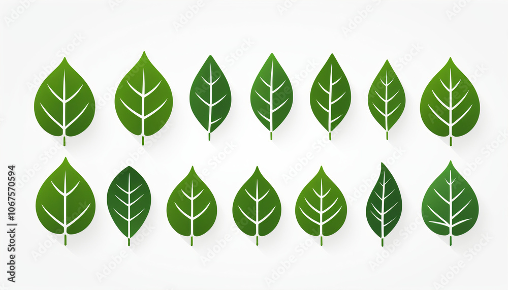 Poster a set of small green leaf icons arranged in a linear formation on a plain white background._00001_