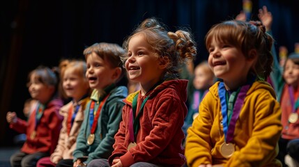 Kids smile brightly as they receive their medals for achievements during a school event