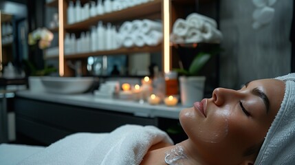 A client enjoys a soothing facial treatment while lying on a comfortable treatment bed in a spa