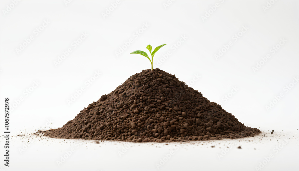 Poster a small mound of soil sits isolated against a plain white background in a solitary side profile view