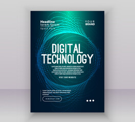 Fototapeta premium Poster brochure cover banner presentation layout template, Technology digital futuristic internet network connection green blue background, Abstract cyber future tech communication Ai big data science