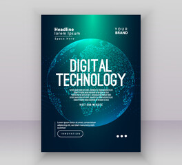 Obraz premium Poster brochure cover banner presentation layout template, Technology digital futuristic internet network connection green blue background, Abstract cyber future tech communication Ai big data science