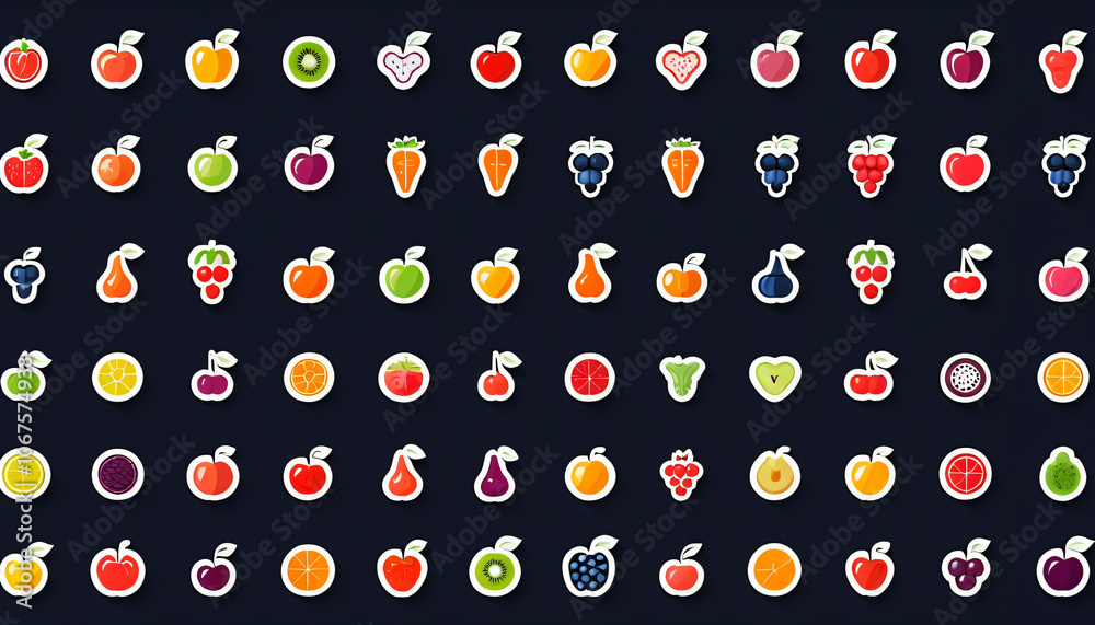 Poster A set of 76 fruit vegetable and berry icons created as a linear vector illustration for easy editing and customization purposes._00001_