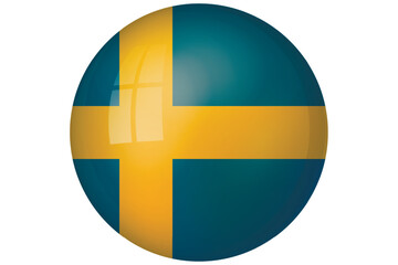 Flag of Sweden. Swedish national symbol in official colors. Template icon. Abstract vector background. Round glass light ball, 3D big bubble, sphere