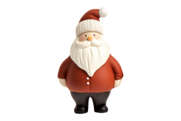 A whimsical Santa Claus figurine with a friendly expression,isolated on white background, embodying the spirit of Christmas.