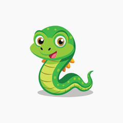 Fototapeta premium Cute funny snake vector cartoon. Cartoon cute green snake on white background. Vector illustration