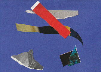 blue background. Collage with colored stripes