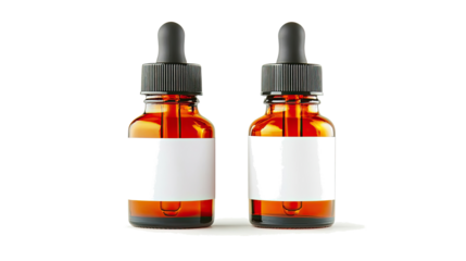 Amber Glass Dropper Bottles With Blank Labels for Cosmetics Display Generative AI