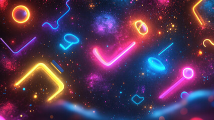 Obraz premium Colorful Neon Geometric Shapes on Brick Wall Background
