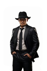 Asian gangster tuxedo adult white background.