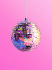 Fototapeta premium Minimalist Pixel Art Disco Ball on Pink Background