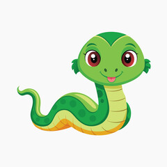 Fototapeta premium Cute green snake cartoon. animal snake symbol. Chinese zodiac snake symbol. Cute smiling cartoon green snake white isolated background.