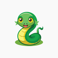 Fototapeta premium Cute funny snake vector cartoon.. Cartoon green snake on white background