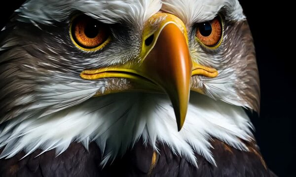 closeup eyes of eagle on dark background
