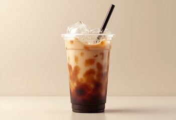 Classic Iced Coffee Drink in Clear Cup with Brown Swirls