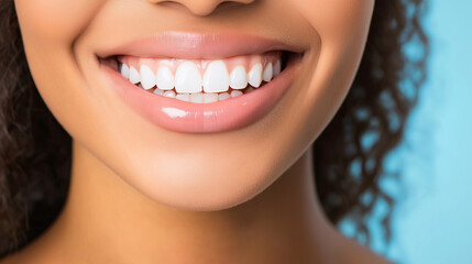 Obraz premium Closeup of a woman s beautiful smile with white teeth