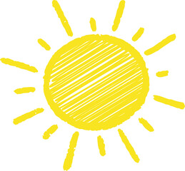 Crayon kids summer drawing. Pastel sun illustration. Chalk and colored pencil hand drawn