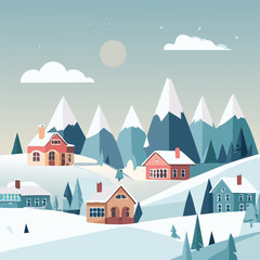 Naklejka premium Illustration of a rural scene during a snowy day