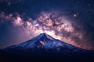 Fototapeta premium Snowy Mountain Peak Under a Starry Sky with the Milky Way Galaxy