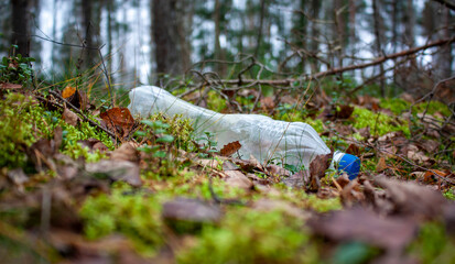 A plastic bottle pollutes nature