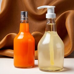 Create Stunning Mockup Product Photos Featuring 3D Glass Bottles with Orange and Clear Liquids