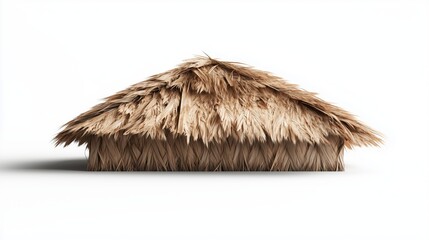 Bamboo thatched hut front view on white background for rustic architecture concepts