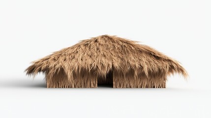 Rustic bamboo thatched hut front view on white background for design and architecture inspiration