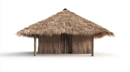 Rustic bamboo thatched hut front view on white background for cultural and architectural design