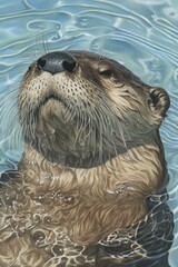serene otter floating in calm blue waters