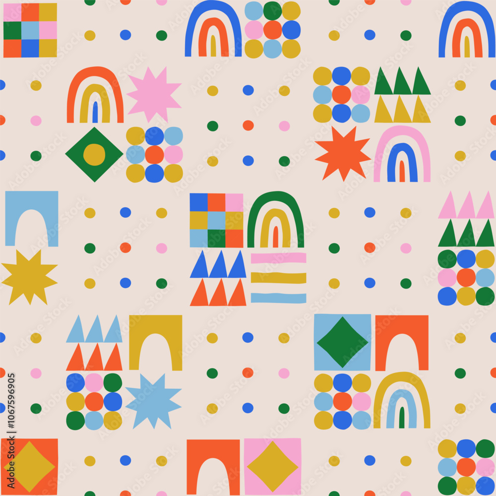 Aufkleber fun colorful geometric shape seamless pattern. abstract retro children style art background for kids