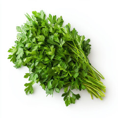 Obraz premium A bunch of fresh parsley, isolated on a white background, highlighting a common garnish for a variety of dishes