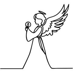 Christmas Angel, continuous one line drawing. Vector illustration.