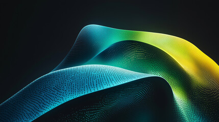 Glowing green cyan light wave patten in black background grainy gradient noise texture poster banner backdrop abstract design