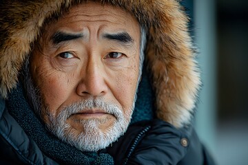 Portrait of a thoughtful man in warm winter clothing
