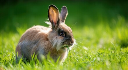 Fototapeta premium Serene rabbit in lush green meadow springtime