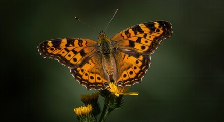 Obraz premium Majestic painted lady butterfly perching on yellow flower bloom