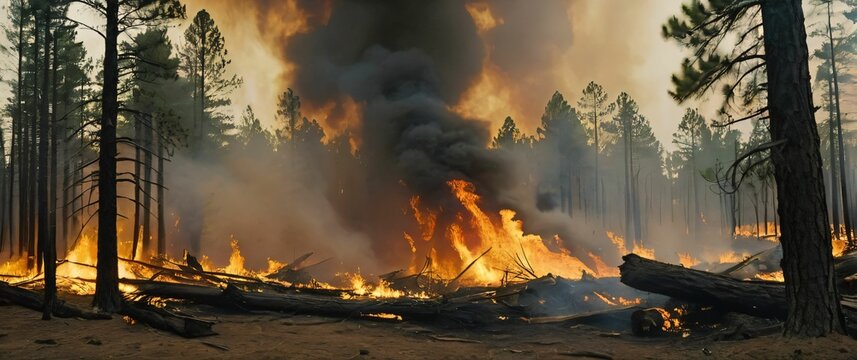 Forest fire raging through dry pine woods powerful and destructive a somber reminder of natures forces