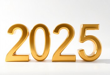 2025 3d letters in gold metallic on white background