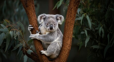 Fototapeta premium Serene koala resting in eucalyptus tree habitat