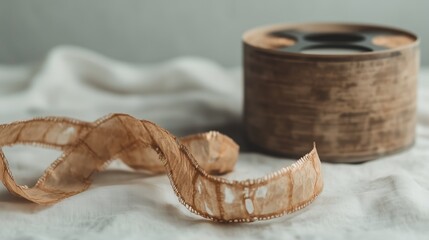 Vintage filmstrip and reel on white background for cinematic and creative projects