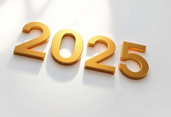 2025 3d letters in gold on white background