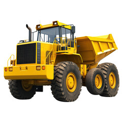 Yellow dump truck on transparent background, ideal for construction projects