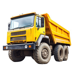 Fototapeta premium Yellow dump truck on transparent background, ideal for construction projects