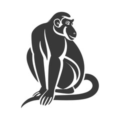 Obraz premium Stylized Black and White Silhouette of a Monkey Sitting