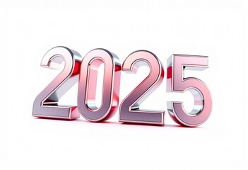 2025 3d letters in metallic pink on white background